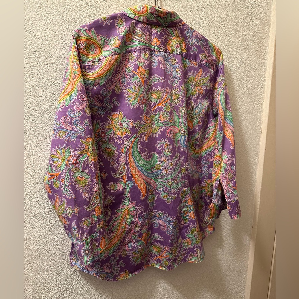 Lauren Ralph Lauren Shirt Women Violet Paisley Print 100% Cotton Button Up SizeL - Picture 4 of 7